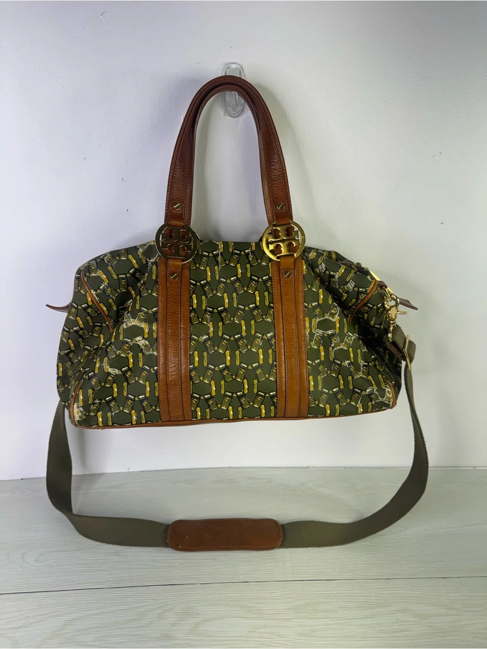 Tory Burch Green Chain duffle Bag with long strap